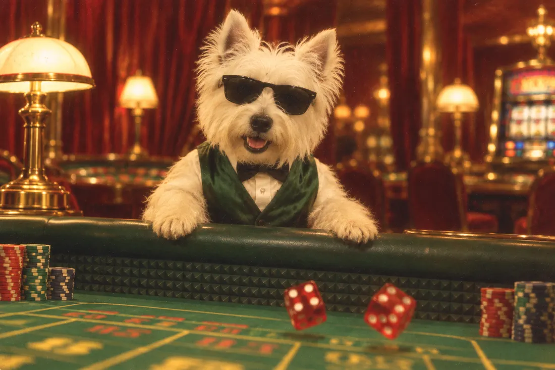 CASINU rolling dice at a casino craps table